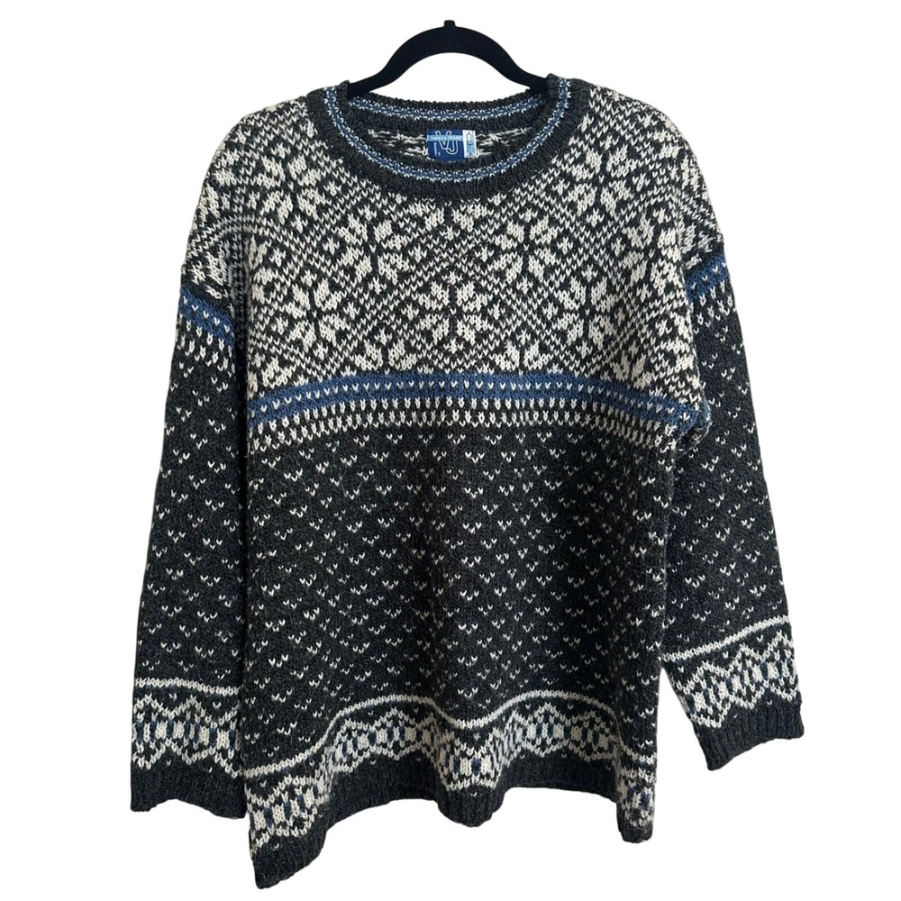 Vintage Venezia Jeans Co Nordic Snowflake Fair Isle Knit Sweater Charcoal 18/20